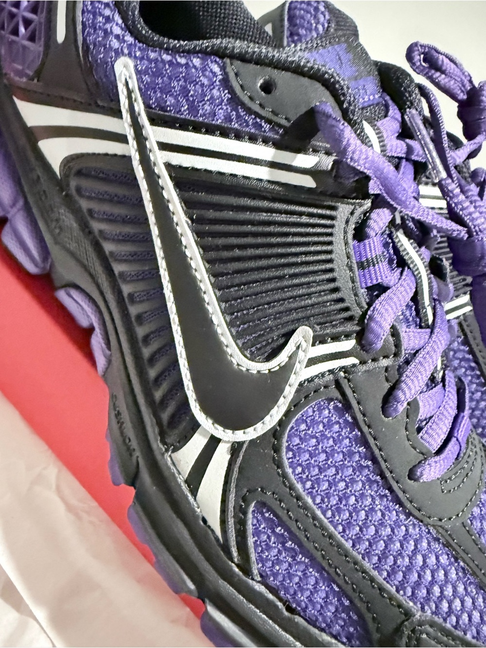 Nike Purple and Black Athletic Sneakers with White Swoosh.Nike Zoom Vomero 5 - Picture 8 of 9
